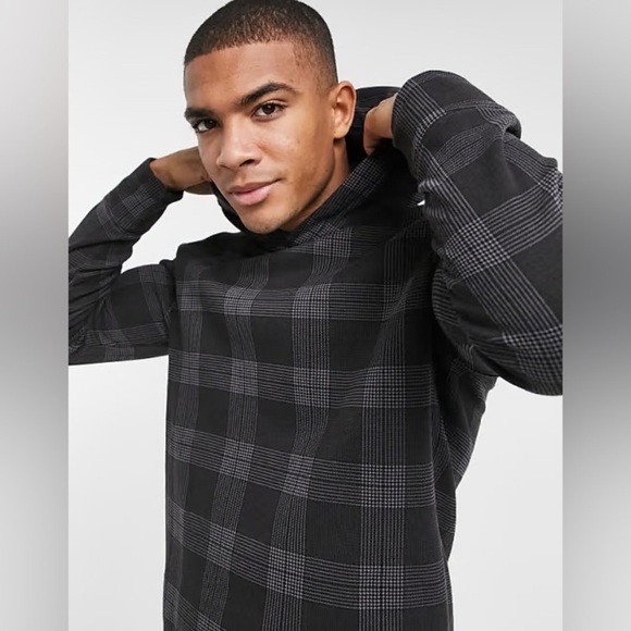 Hollister Dark Gray Plaid Hoodie - Picture 1 of 6